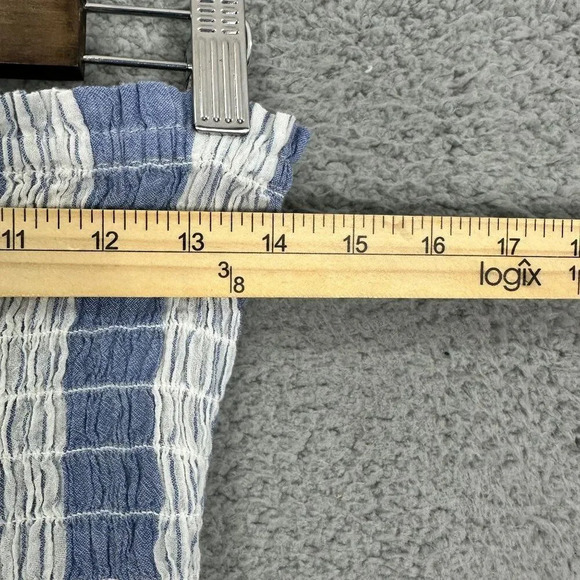 American Eagle tube top womens medium blue white striped ruffle stretch costal‎ - Picture 2 of 6